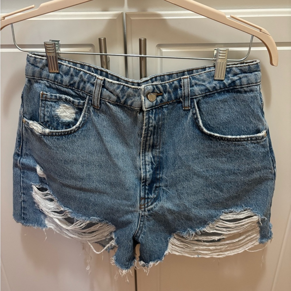 Zara Blue Distressed Jean Shorts